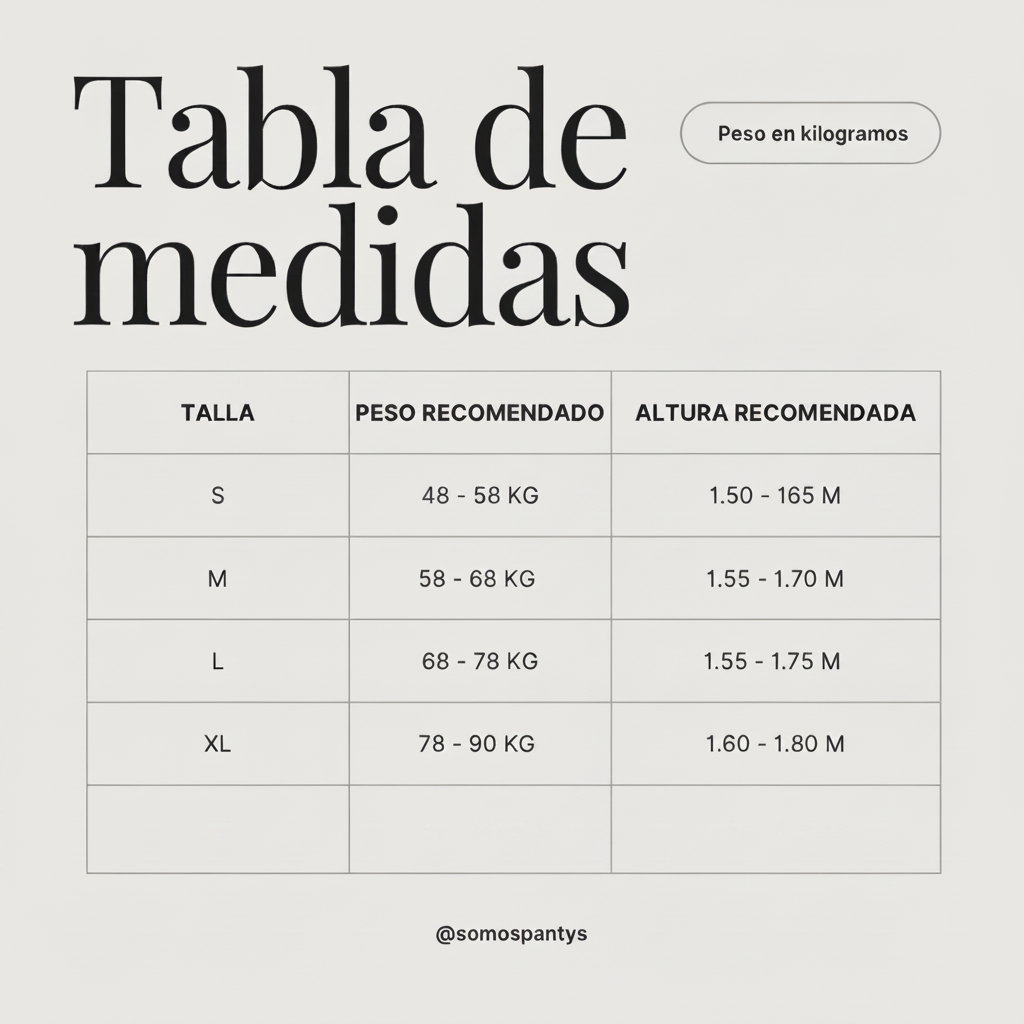 Tabla de medidas - solo S, M, L, XL